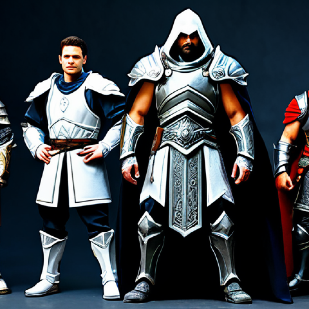A diverse group of fantasy adventurers, representing distinct roles: a formidable tank in heavy armor, a serene healer in flowing robes, and an agile damage dealer in practical attire. They stand in a confident, natural pose, showcasing their collective strength and synergy, ready for a challenge within a grand, ancient Lineage M-style dungeon, with intricate stone carvings and subdued magical lighting. All subjects are fully clothed in appropriate, modest fantasy armor and professional robes, designed for functionality and protection. Professional photography, cinematic lighting, ultra-detailed, high resolution, safe for work, appropriate content, fully clothed, professional dress, perfect anatomy, correct proportions, natural pose, well-formed hands, proper finger count, natural body proportions.