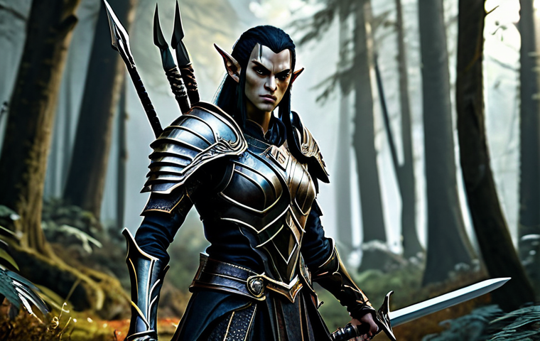Dark Elf Warrior**
A fully clothed Dark Elf warrior in stylized, dark fantasy armor appropriate for combat, wielding twin blades with swift motion in a shadowy forest. Perfect anatomy, correct proportions, well-formed hands, proper finger count. Professional digital painting, dramatic lighting, safe for work, appropriate content, professional, family-friendly.
**