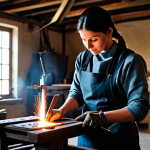 **

A skilled craftswoman in a fully clothed, modest workshop, meticulously crafting a piece of armor. The scene is filled with tools, materials, and the warm glow of a forge. Appropriate attire, safe for work, perfect anatomy, natural proportions, professional quality, well-formed hands, proper finger count, natural body proportions, professional, modest.

**