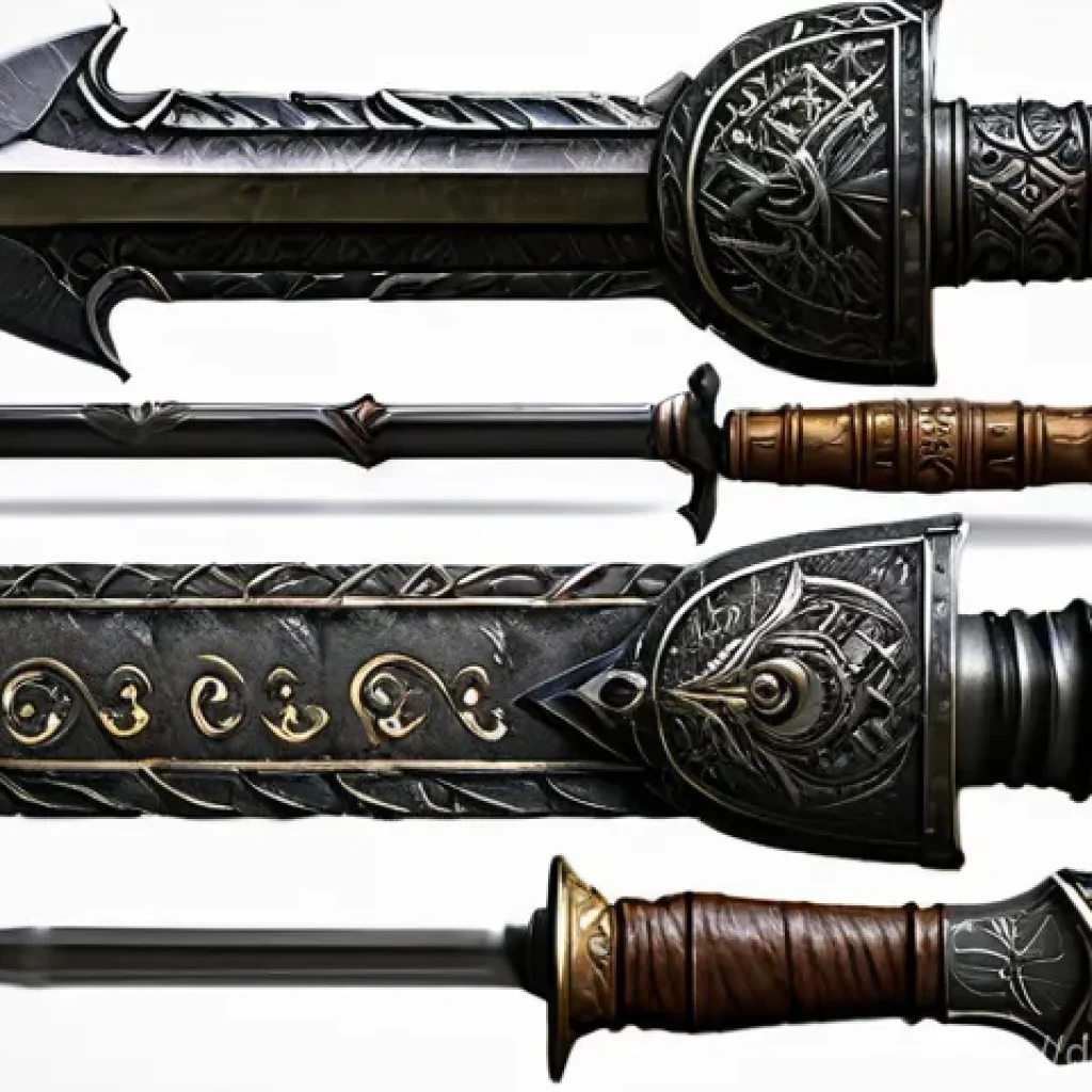 리니지M 전설 무기 제작법 - Here are three detailed image generation prompts in English, adhering to your guidelines and based o...