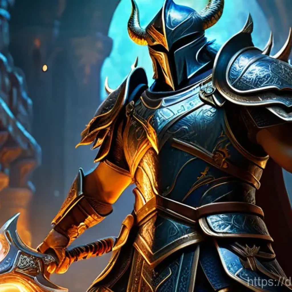 리니지M 전설 등급 아이템 소개 - **A Victorious Legendary Drop:** A valiant male warrior, in full, intricately designed fantasy p...