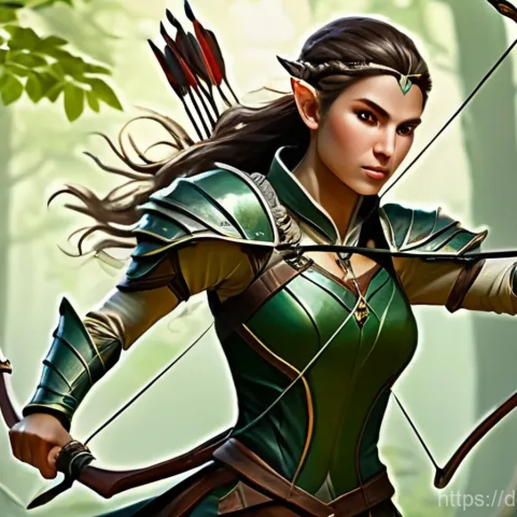 리니지M 전투 기술 사용법 - **Prompt 1: Agile Elven Archer Kiting a Monster** "A female elven archer, dressed in practical, ...