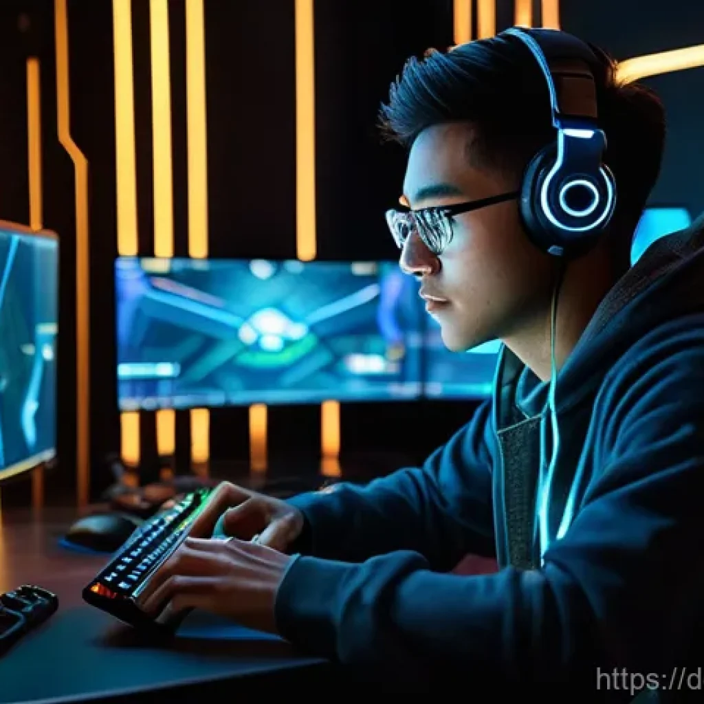 리니지M 전투 데이터 분석 - **A highly focused young adult (20s-30s, gender neutral) gamer, illuminated by the glow of multiple ...