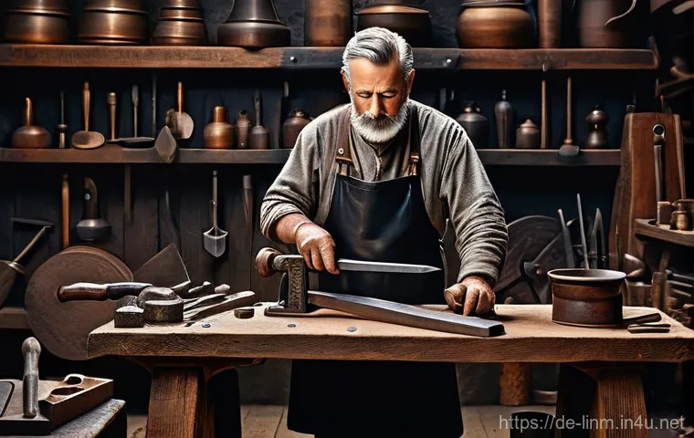리니지M 게임 내 제작법 - **Prompt:** A highly detailed depiction of a master craftsman in a dimly lit, atmospheric workshop. ...
