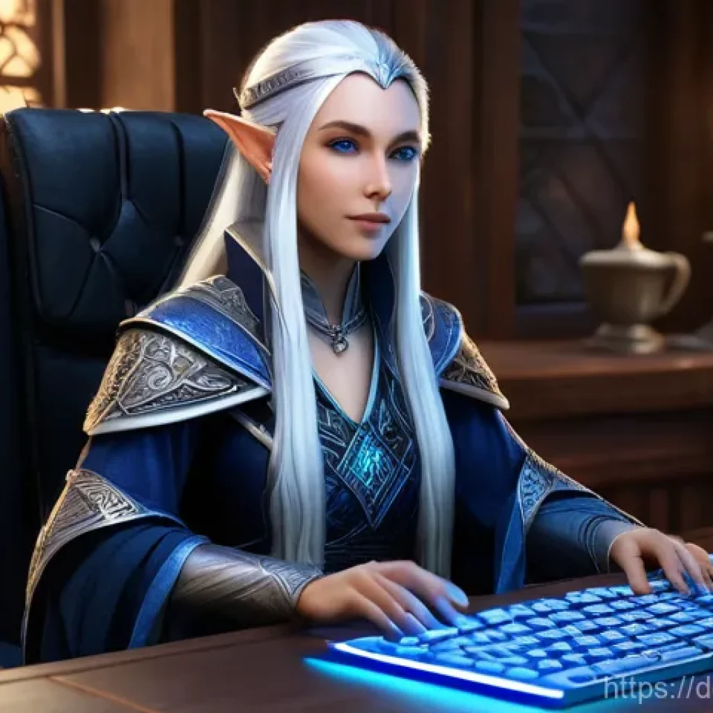 리니지M 퀘스트 빠르게 완료하기 - **Prompt:** A highly detailed, realistic fantasy illustration of a female elven mage, mid-20s, with ...