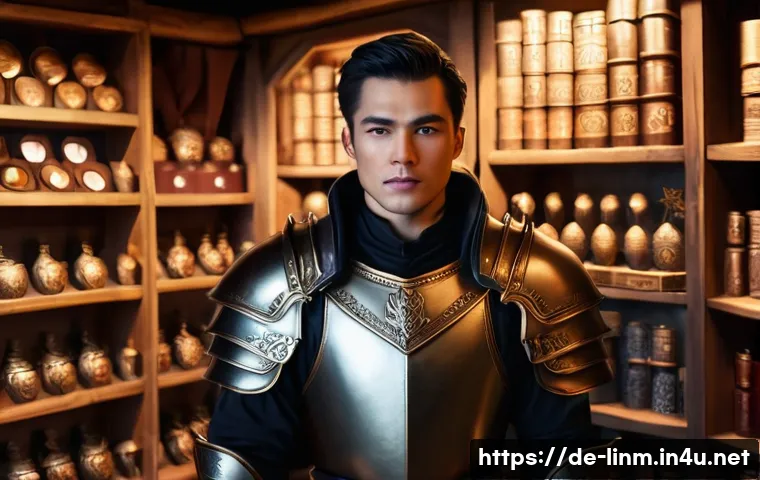 리니지M 유료 패키지 구성 - **Prompt:** A discerning male human warrior, clad in practical, well-maintained leather armor with s...