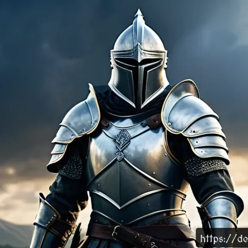 리니지M 초보자 장비 강화법 - A detailed fantasy warrior character in high-quality, glowing armor set with intricate engravings an...