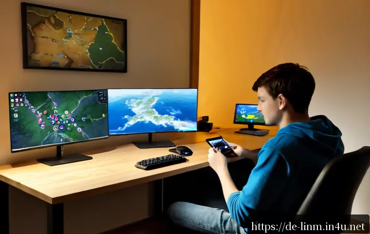 리니지M 클랜 시스템 활용법 - Photorealistic German young adult gamer coordinating a fantasy MMORPG clan on a smartphone, seated a...